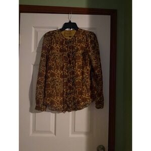 Hanley Mellon Silk lined silk Floral Collarless Blouse Yellow 15P10804PY Size 2